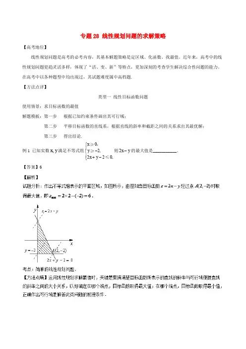 2018年高考数学 专题28 线性规划问题的求解策略黄金解题模板