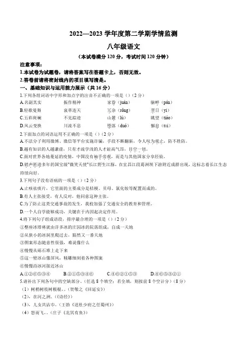 青海省海东市2022-2023学年八年级下学期期末语文试题(含解析)