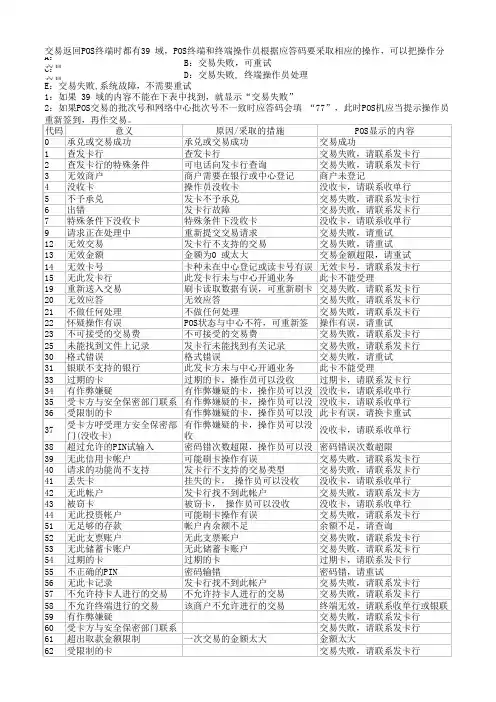POS错误代码表