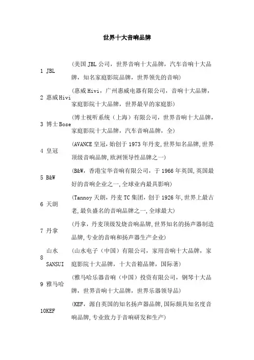 世界著名音响品牌