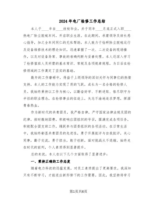 2024年电厂检修工作总结（3篇）