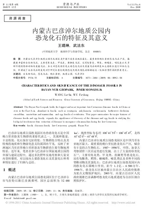 内蒙古巴彦淖尔地质公园内恐龙化石的特征及其意义