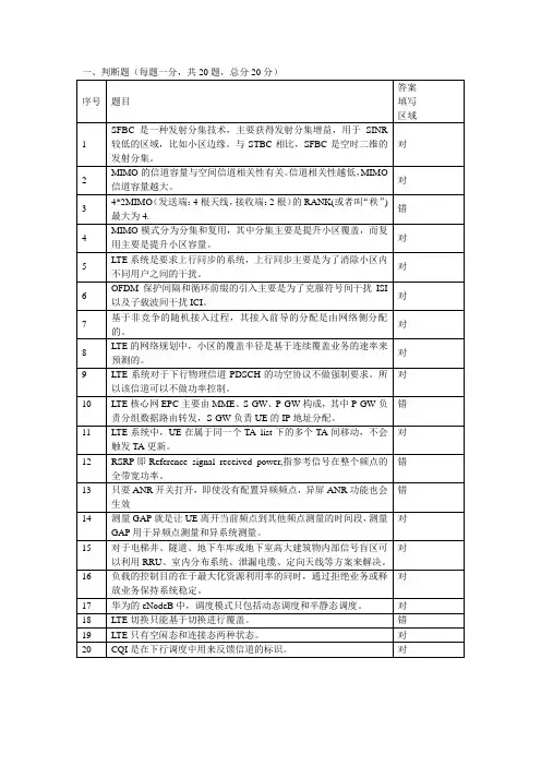 华为LTE初、中级真题试卷&答案