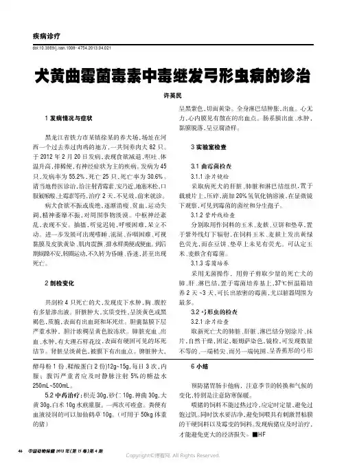 犬黄曲霉菌毒素中毒继发弓形虫病的诊治