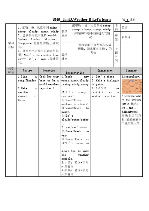 英语人教版四年级下册Unit3.Weather B Let’s learn