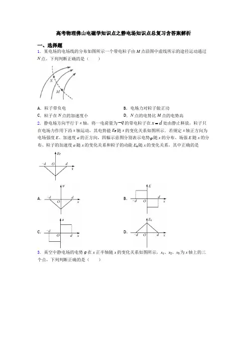 高考物理佛山电磁学知识点之静电场知识点总复习含答案解析