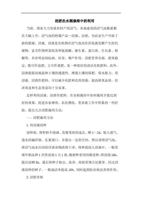 沼肥在水稻栽培中利用论文