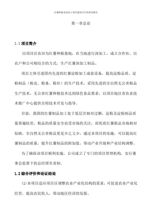 红薯种植及深加工项目建设可行性研究报告