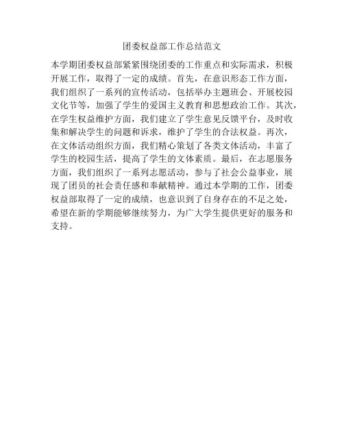 团委权益部工作总结范文