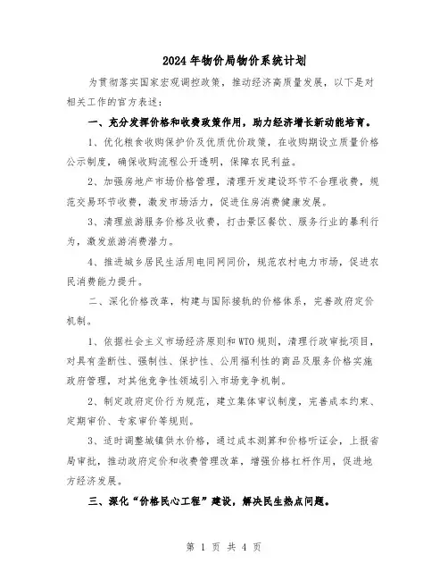 2024年物价局物价系统计划（二篇）