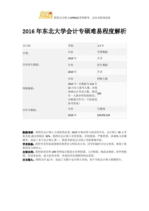 2016年东北大学会计专硕难易程度解析