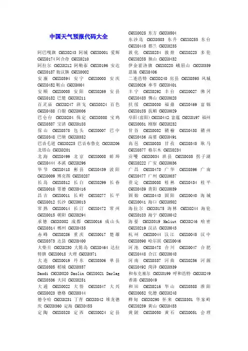 中国天气预报代码大全