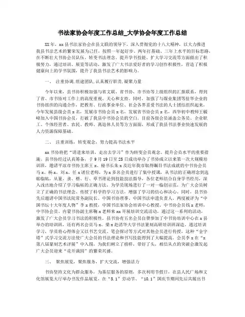 书法家协会年度工作总结_大学协会年度工作总结
