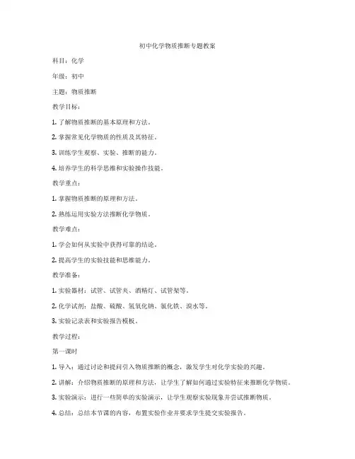 初中化学物质推断专题教案