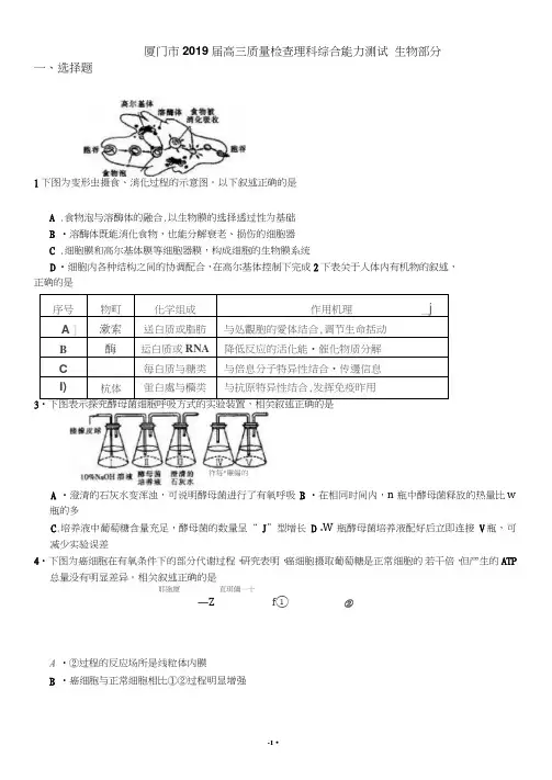 福建省厦门市2019届高三3月质检生物试题