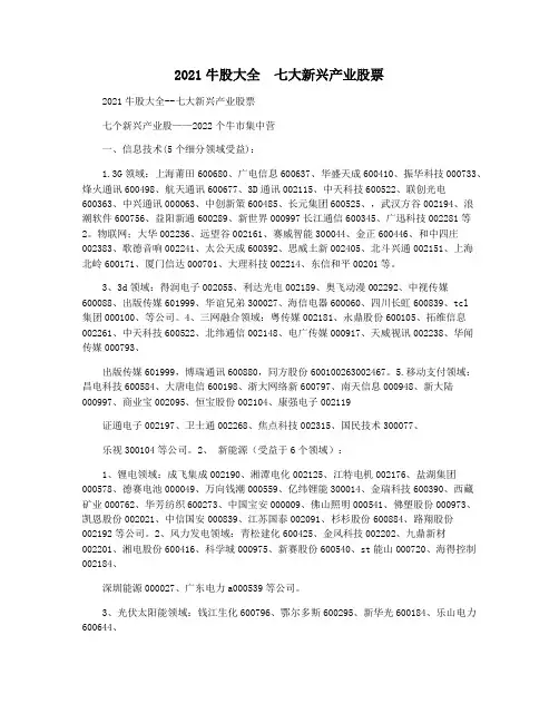2021牛股大全  七大新兴产业股票