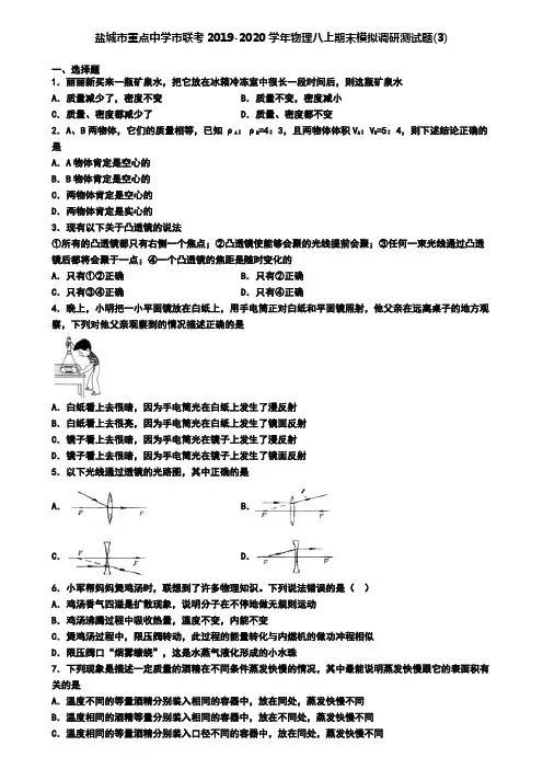 盐城市重点中学市联考2019-2020学年物理八上期末模拟调研测试题(3)