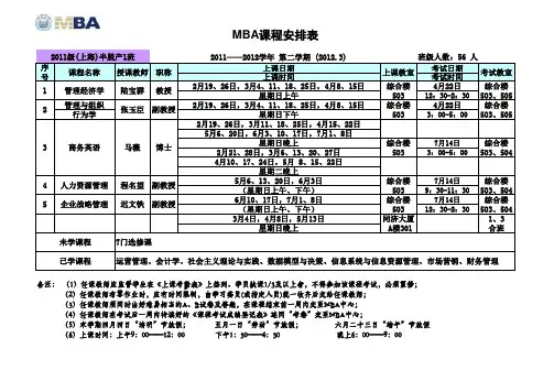 同济大学2011年—2012年第二学期课程表(2011年3月)