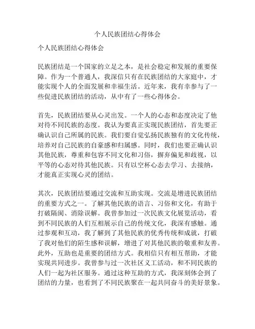 个人民族团结心得体会