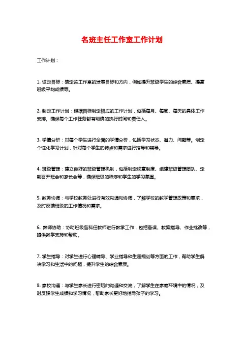 名班主任工作室工作计划