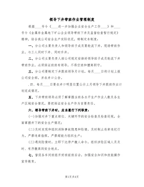 领导下井带班作业管理制度(3篇)