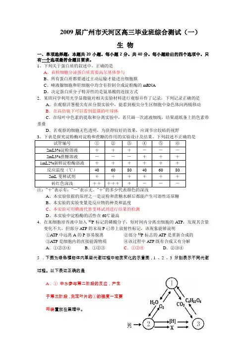 2009届广州市天河区高三毕业班综合测试(一)