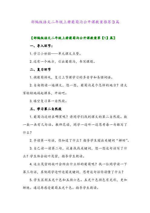 2024年部编版语文二年级上册葡萄沟公开课教案推荐3篇