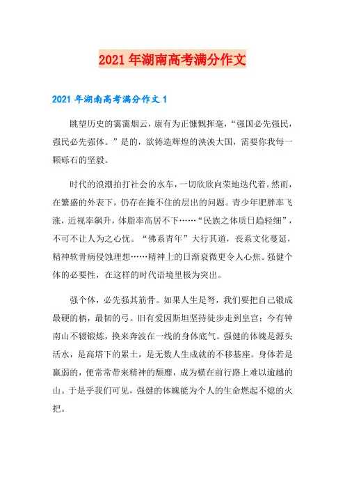 2021年湖南高考满分作文
