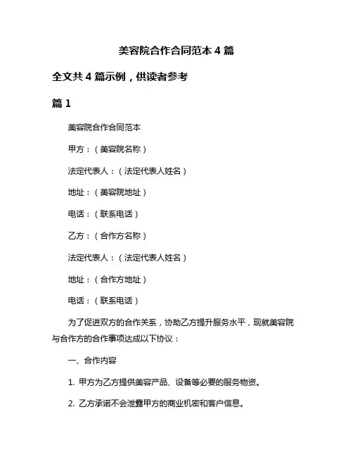 美容院合作合同范本4篇