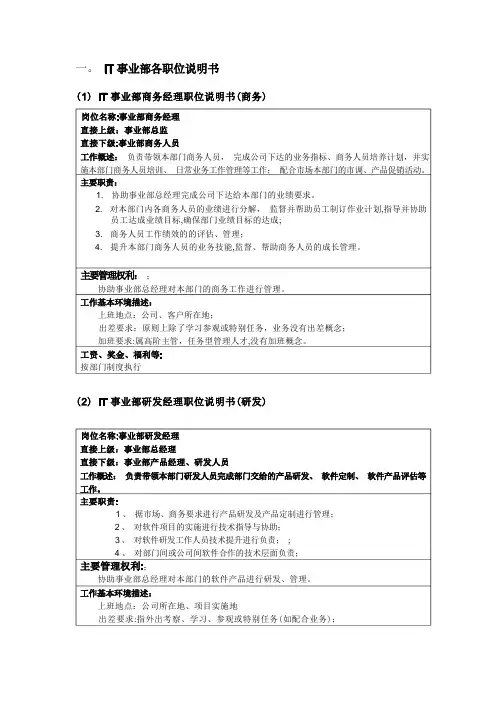 IT事业部岗位职责