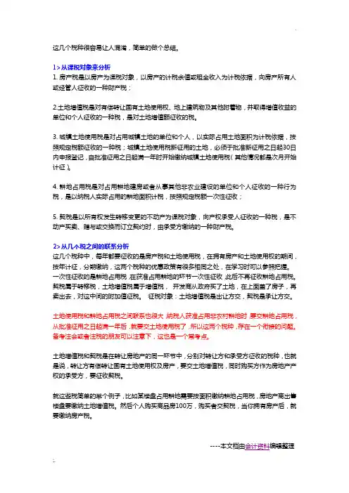 房产税、土地增值税、城镇土地使用税、耕地占用税、契税的联系和区别(超详细)
