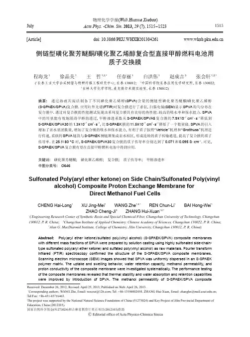 侧链型磺化聚芳醚酮_磺化聚乙烯醇复合型直接甲醇燃料电池用质子交换膜