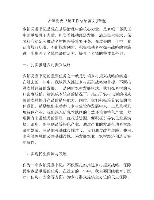 乡镇党委书记工作总结范文(精选)