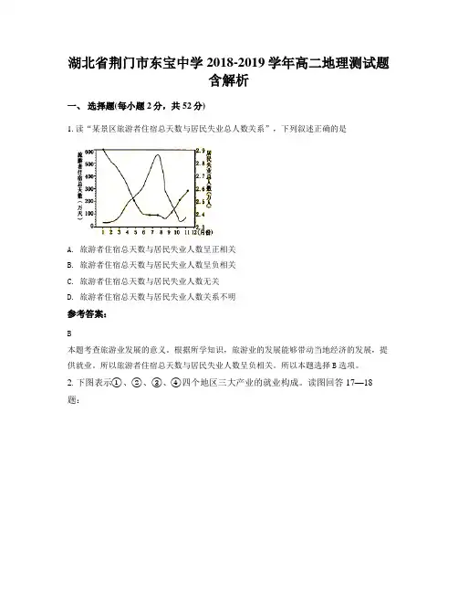 湖北省荆门市东宝中学2018-2019学年高二地理测试题含解析