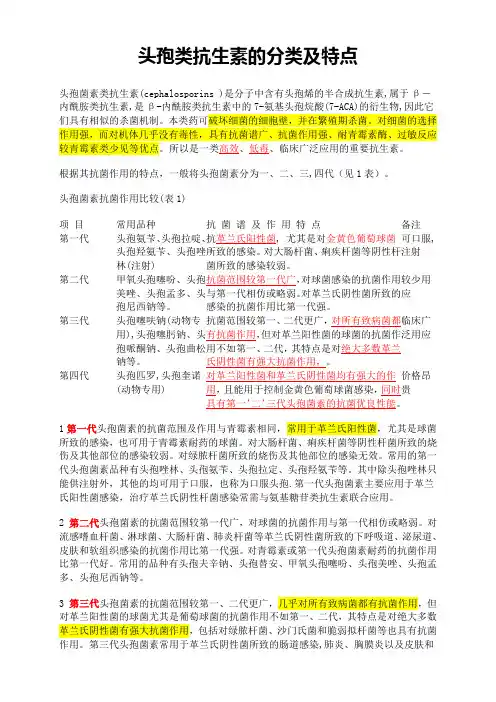 头孢类抗生素的分类及特点