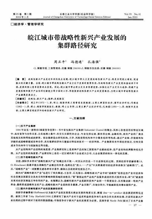 皖江城市带战略性新兴产业发展的集群路径研究