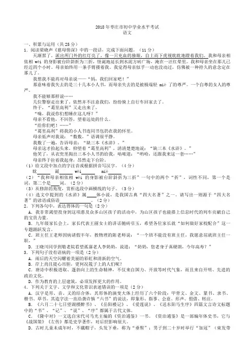 2018年山东省枣庄市中考语文试题(有答案)