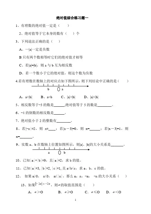 绝对值练习题(精)100道