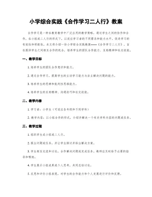 小学综合实践《合作学习二人行》教案