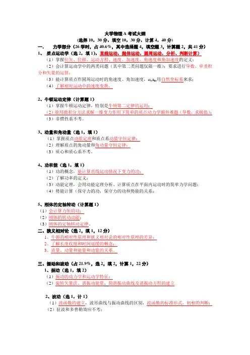 大学物理A考试大纲