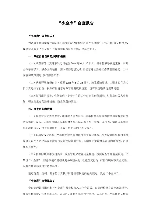 “小金库”自查报告