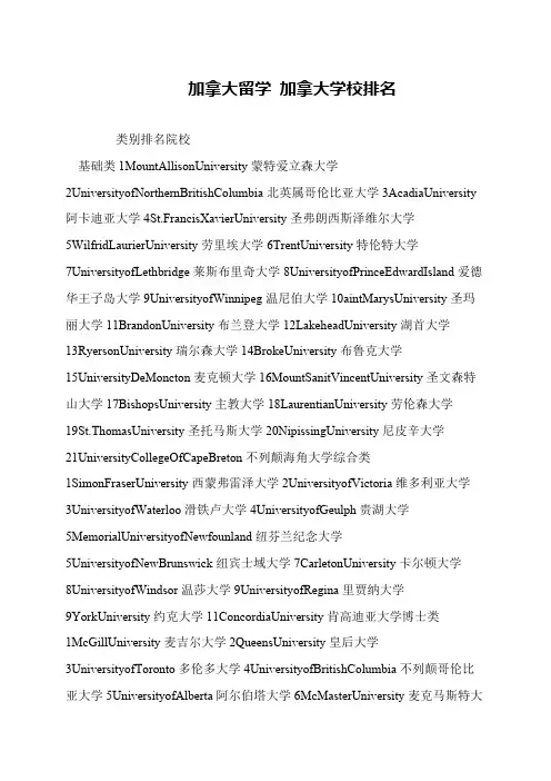 加拿大留学 加拿大学校排名