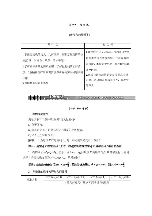 高三数学(理)一轮复习讲解与练习8.7抛物线(含答案解析)