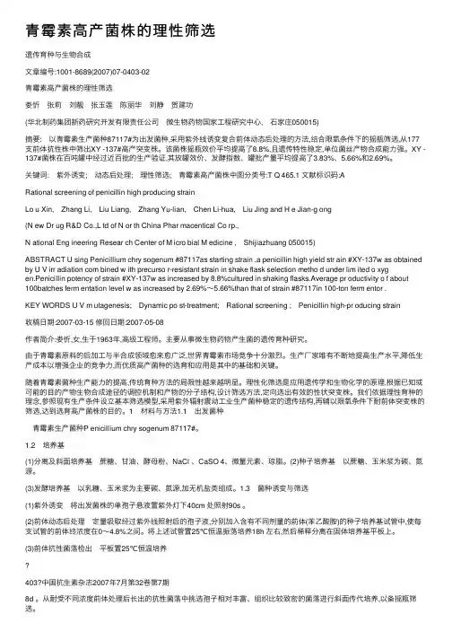 青霉素高产菌株的理性筛选