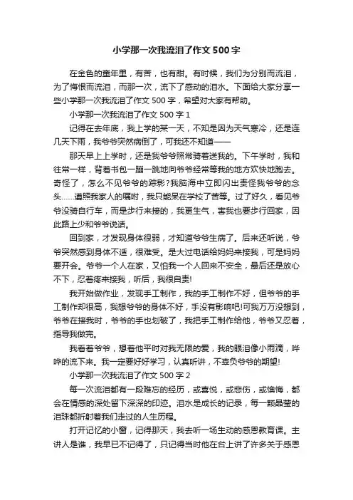 小学那一次我流泪了作文500字