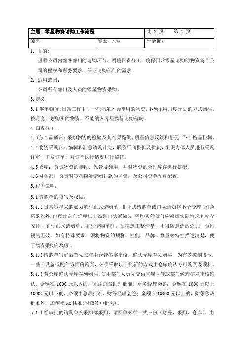 零星物资请购工作流程(附表单2份)
