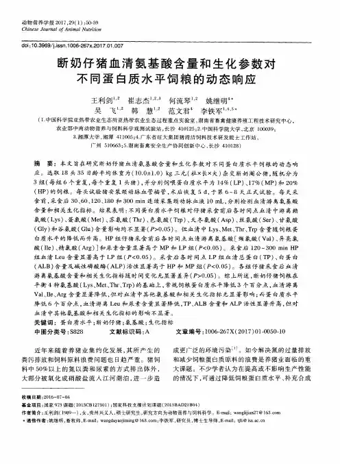 断奶仔猪血清氨基酸含量和生化参数对不同蛋白质水平饲粮的动态响应