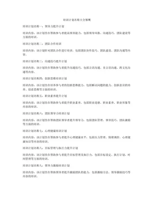 培训计划名称大全雏鹰