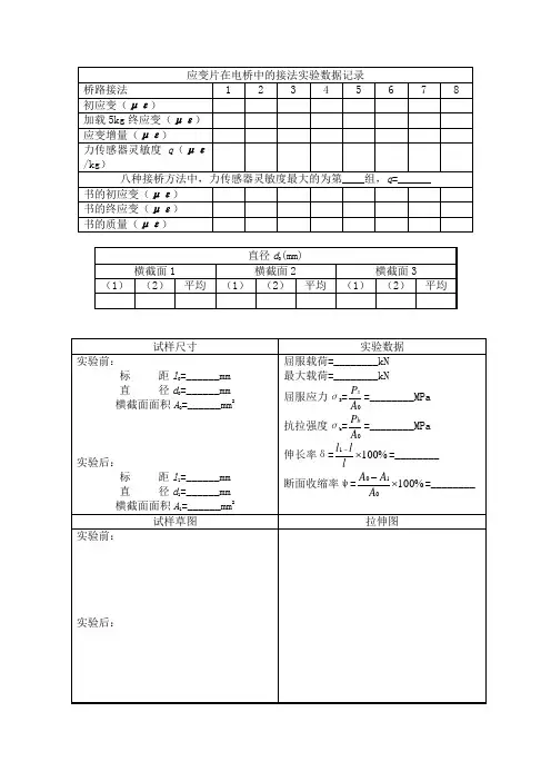 材料力学实验数据表格