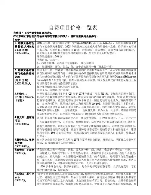 自费项目价格一览表